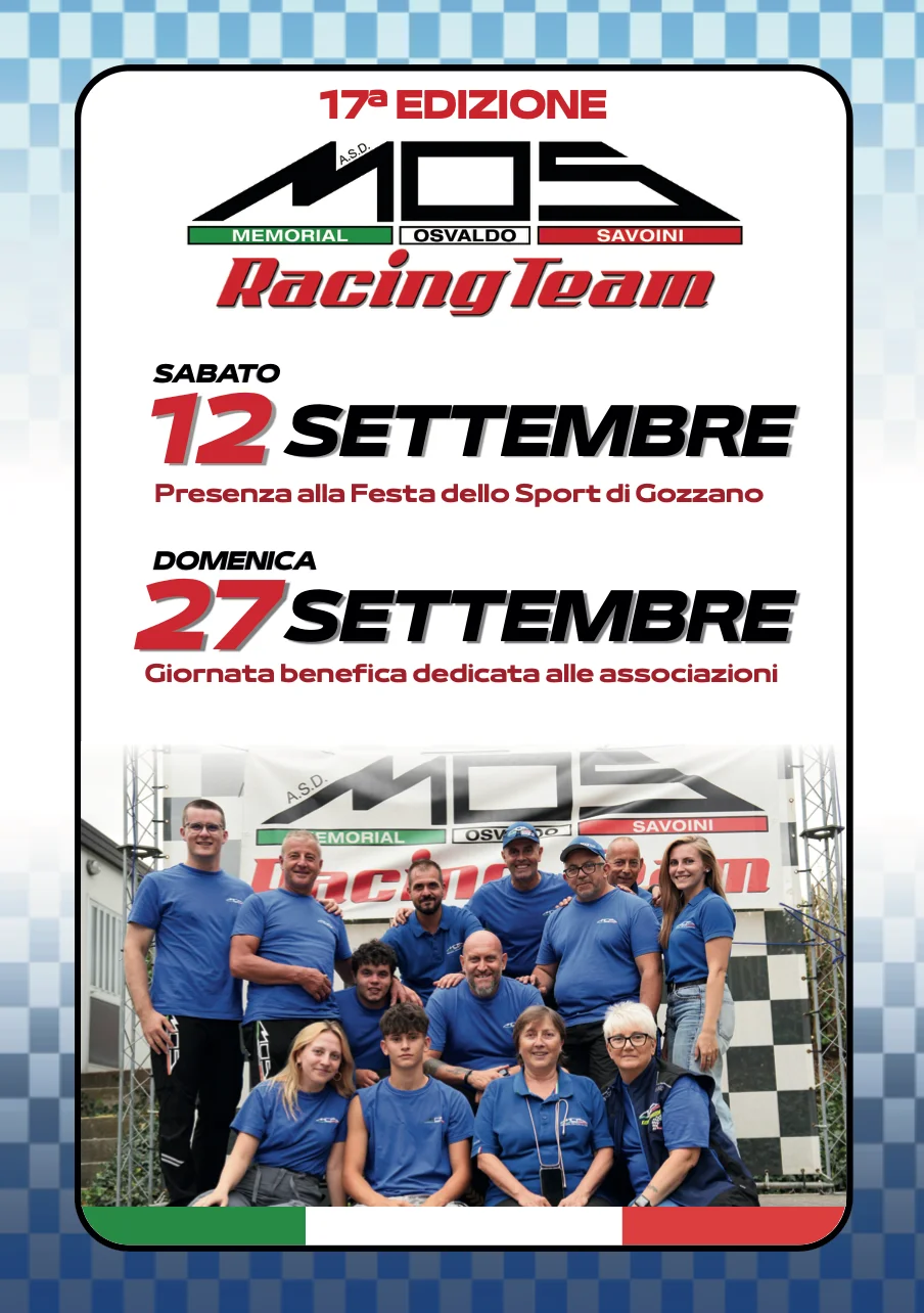 Volantino delle iniziative benefiche del MOS Racing Team